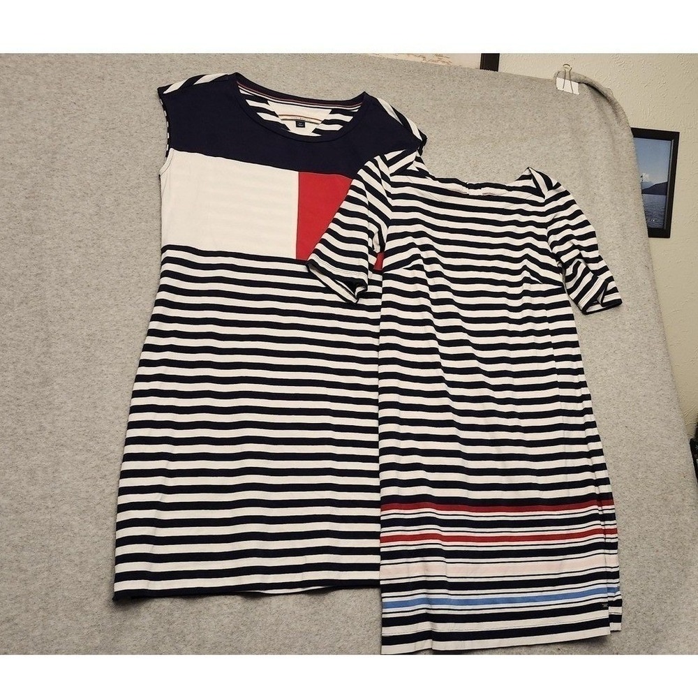 Tommy Hilfiger Dress Lot 2 Womens Small Blue Striped Nautical T Shirt Shift